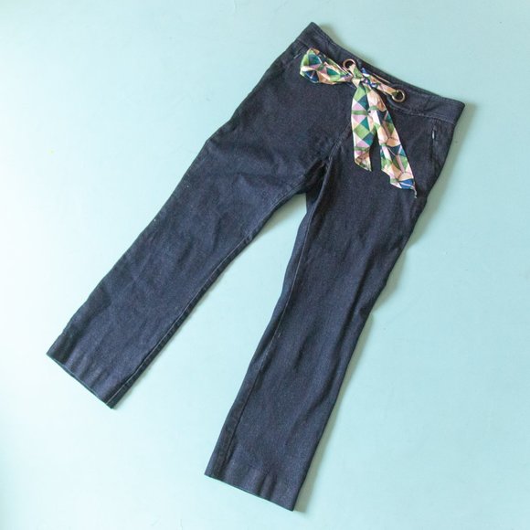 By Anthropologie The Essential Crop Flare Denim Jeans with Scarf Belt Sz US 2 - Picture 2 of 9